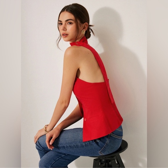 NWT Asymmetrical Red Top With Scarf - Picture 8 of 9